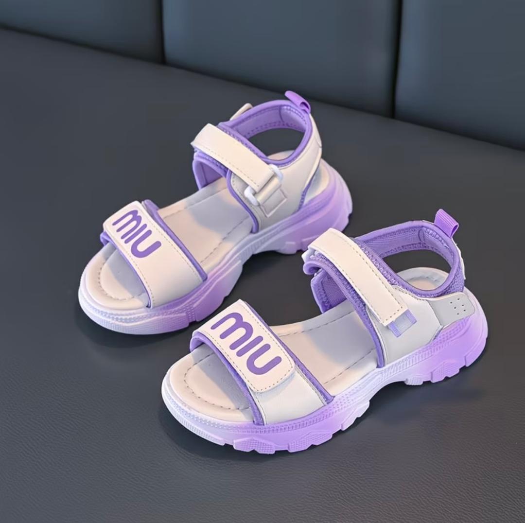 Kids Purple & White Sport Sandals with Velcro Straps
