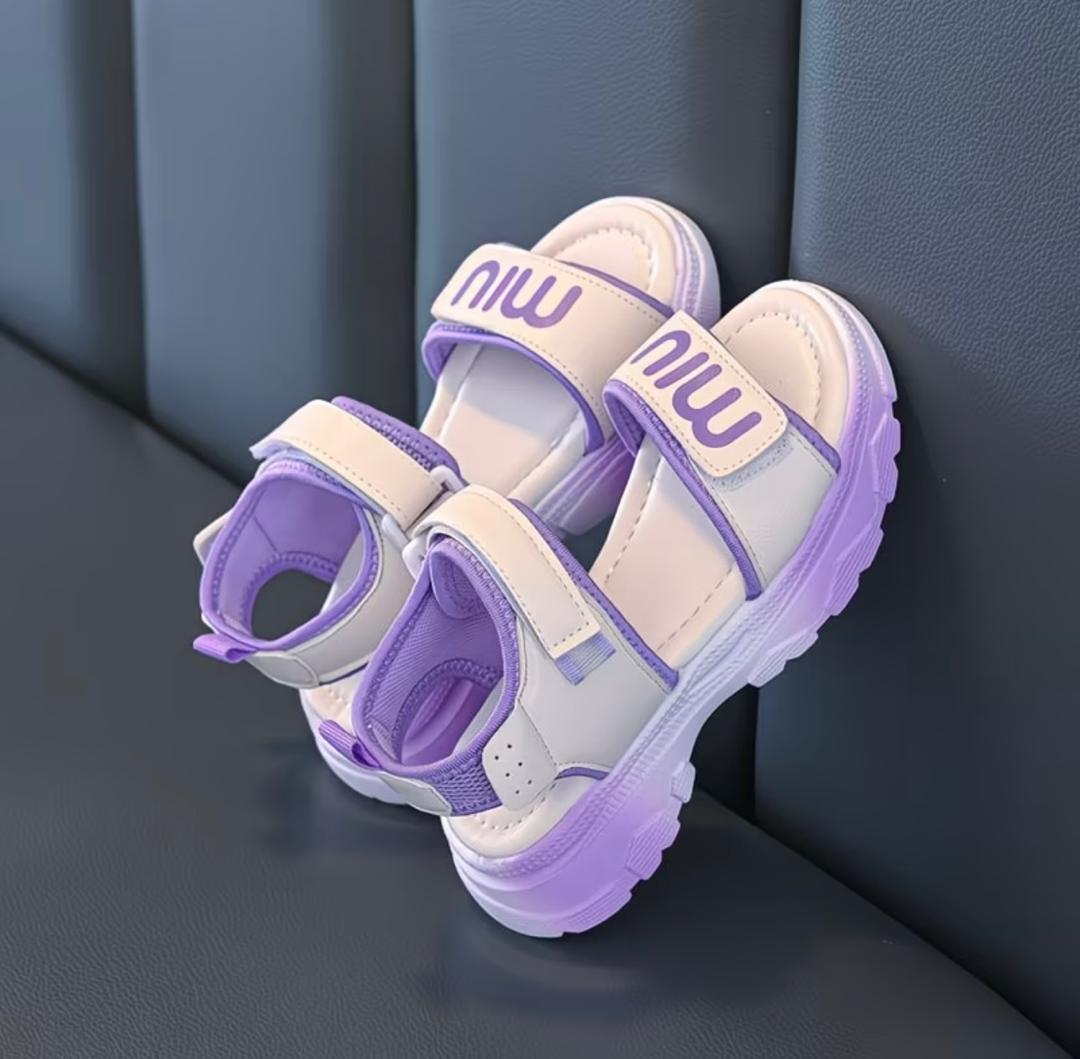 Kids Purple & White Sport Sandals with Velcro Straps