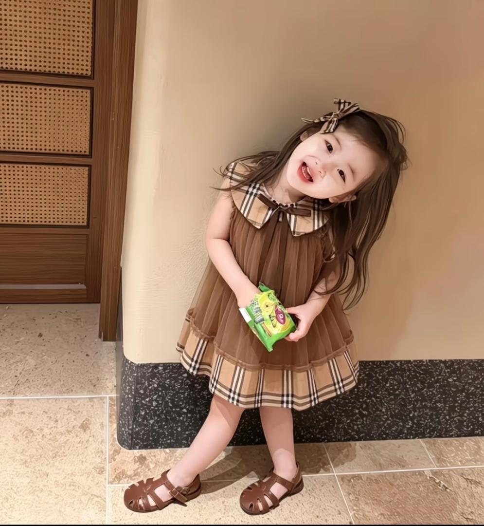 Boys Brown Shirt & Plaid Shorts Set with Bow Tie