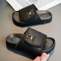 Kids Slide Slippers with Metal Logo Detail
