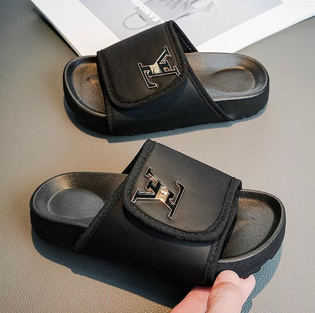 Kids Slide Slippers with Metal Logo Detail