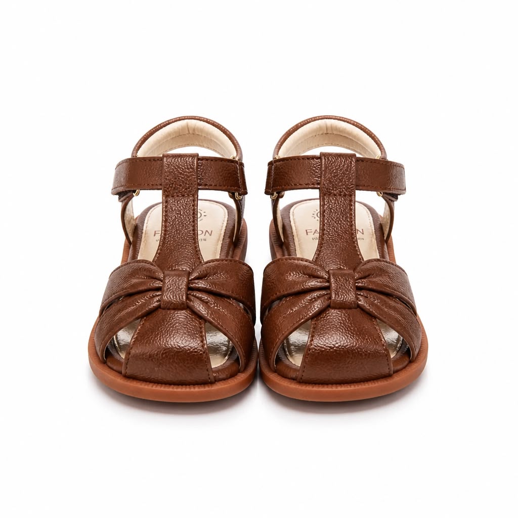 Kids Brown Knotted Strap Open-Toe Sandals