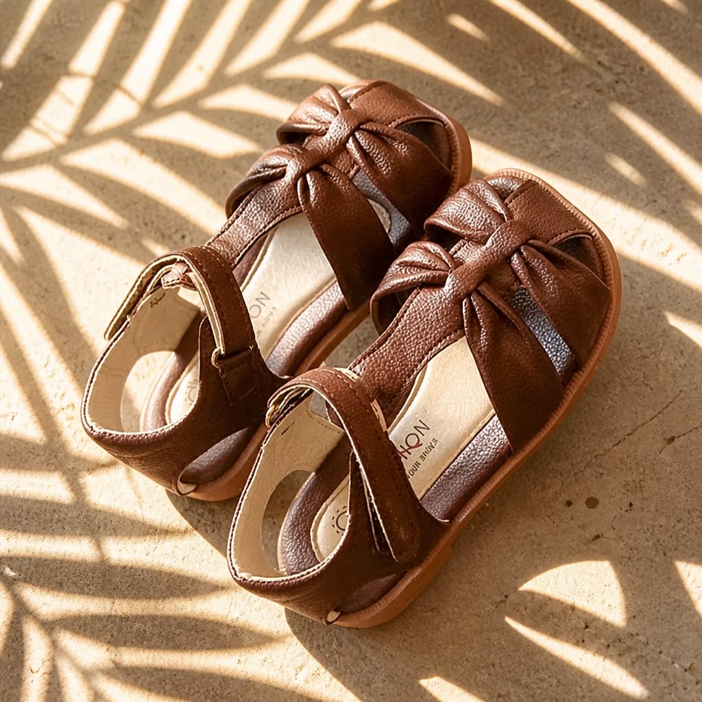 Kids Brown Knotted Strap Open-Toe Sandals
