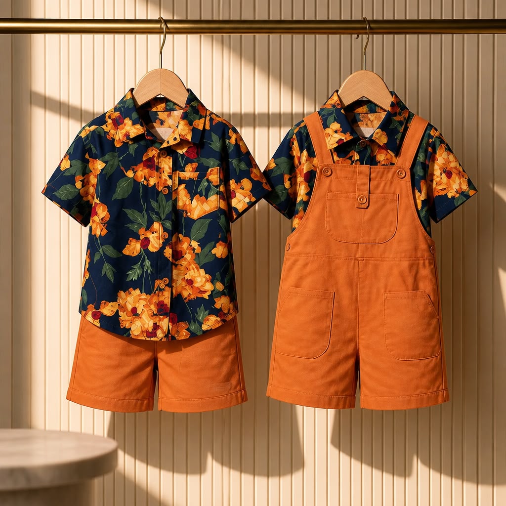 Boys Floral Shirt & Dungaree Shorts Set