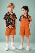 Boys Floral Shirt & Dungaree Shorts Set
