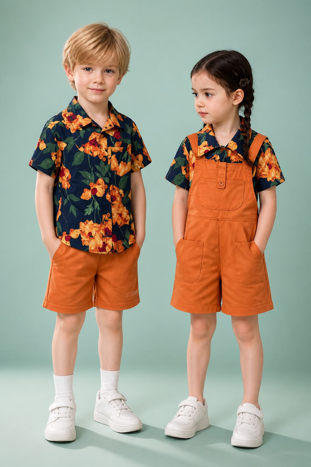 Boys Floral Shirt & Dungaree Shorts Set