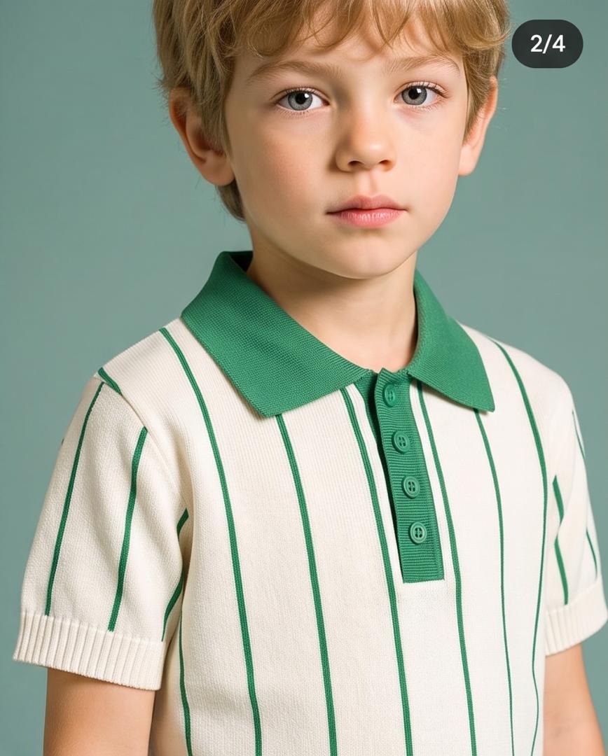 Boys Green Striped Polo Shirt & Shorts Set