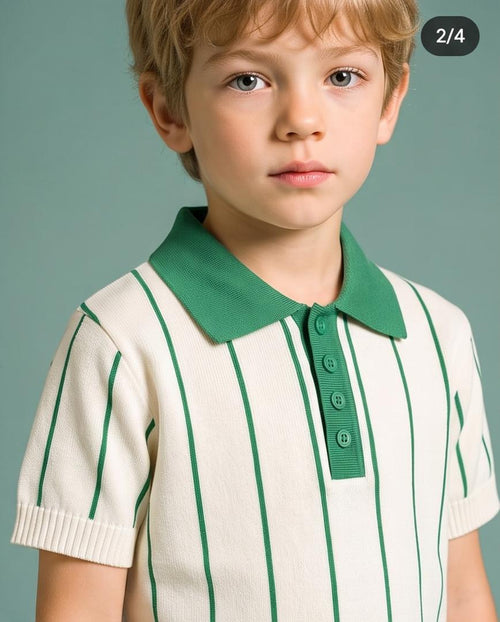 Boys Green Striped Polo Shirt & Shorts Set