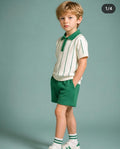 Boys Green Striped Polo Shirt & Shorts Set