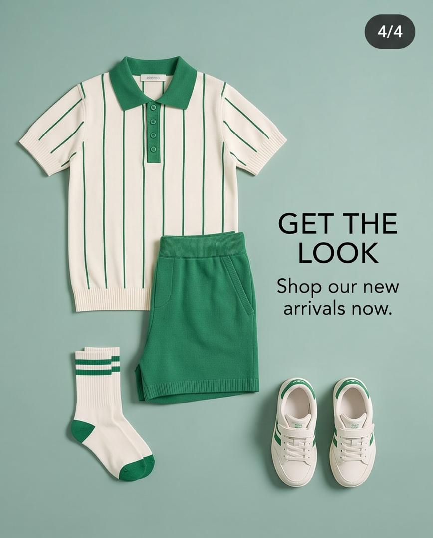 Boys Green Striped Polo Shirt & Shorts Set