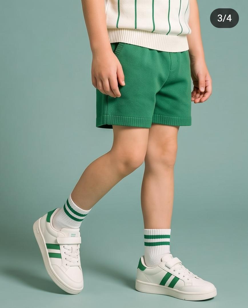 Boys Green Striped Polo Shirt & Shorts Set