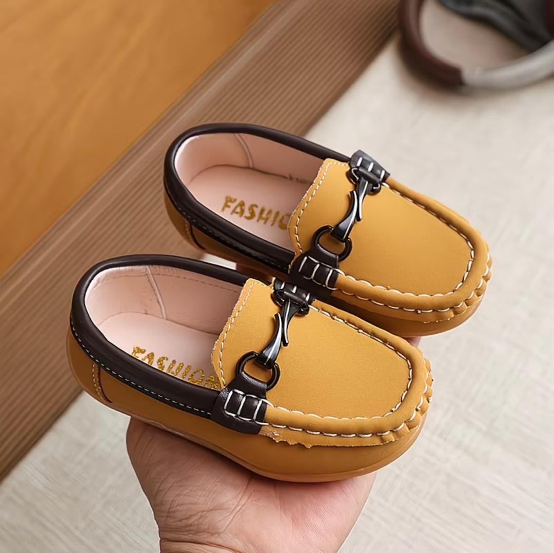 Kids Yellow Leather Loafers with Horsebit Detail
