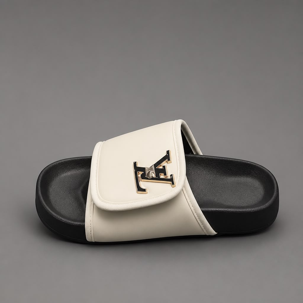 Kids Slide Slippers with Metal Logo Detail
