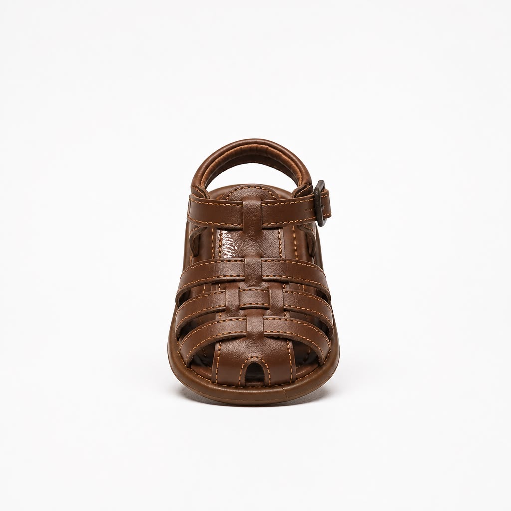 Kids Brown Woven Leather Sandals