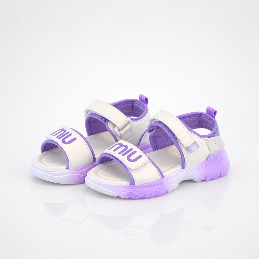 Kids Purple & White Sport Sandals with Velcro Straps