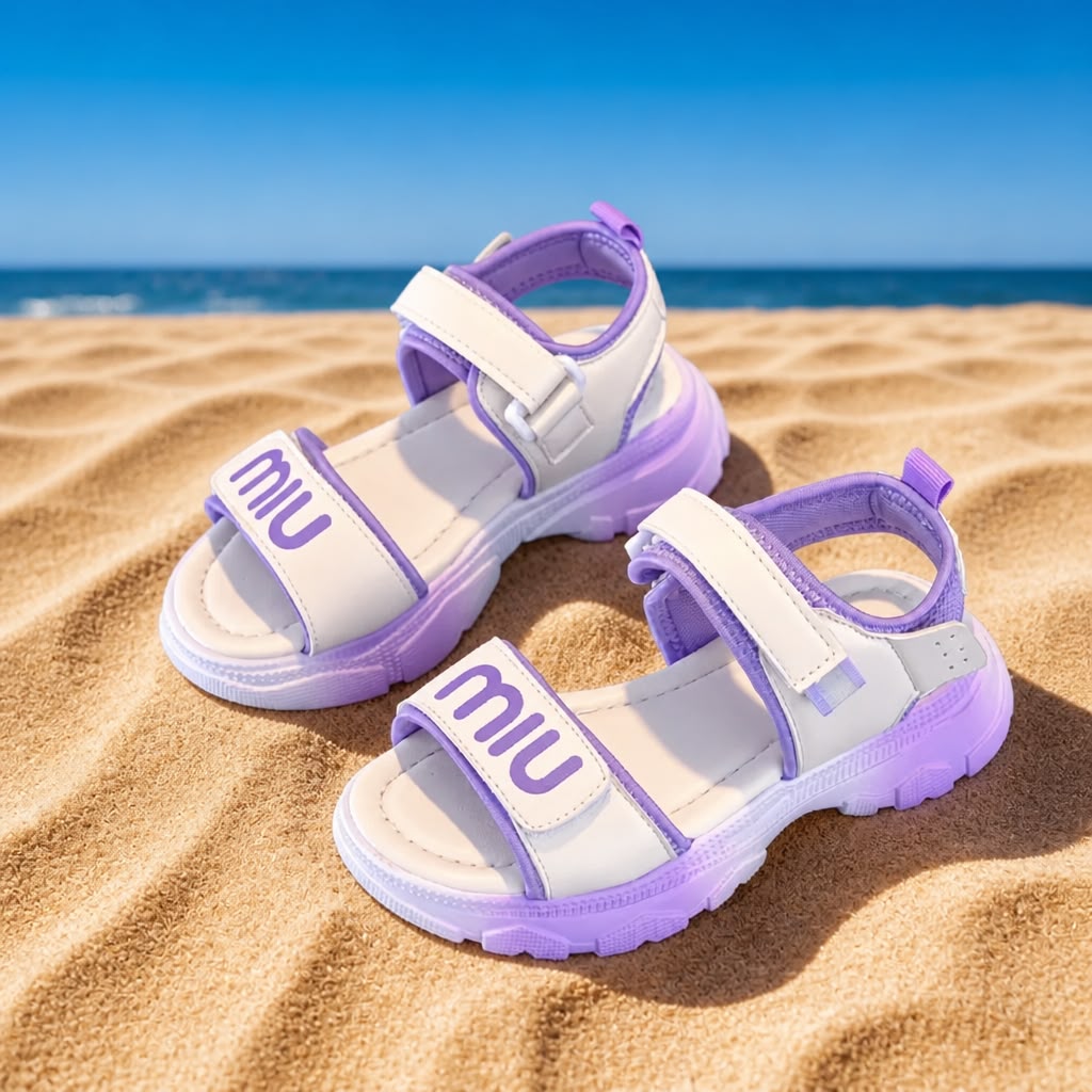 Kids Purple & White Sport Sandals with Velcro Straps