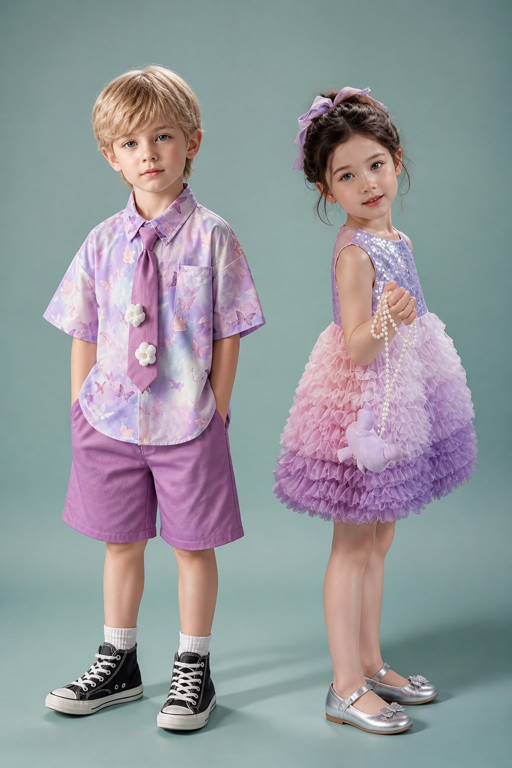 Kids Purple Butterfly Matching Outfit Set (Boy & Girl)