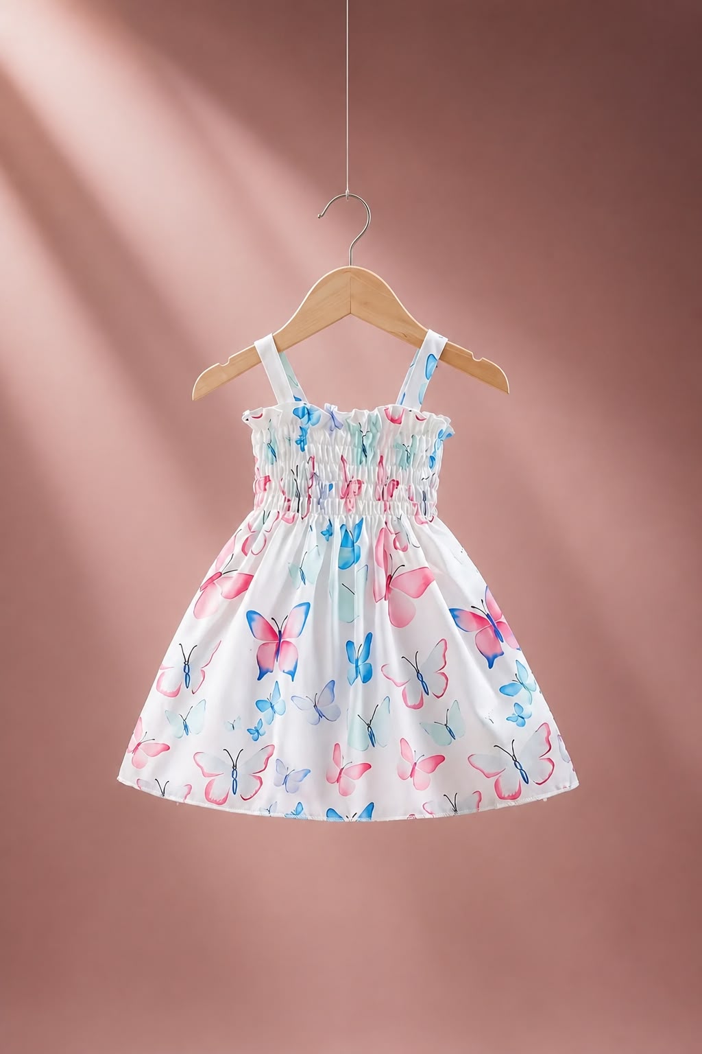 Girls Butterfly Print Smocked Dress with Matching Hat