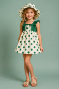 Girls Green Polka Dot Dress with Matching Hat