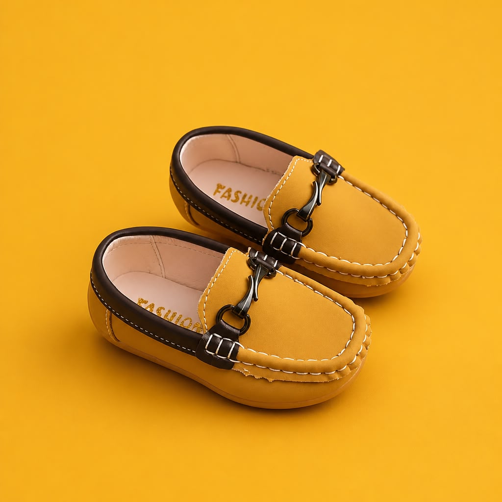 Kids Yellow Leather Loafers with Horsebit Detail