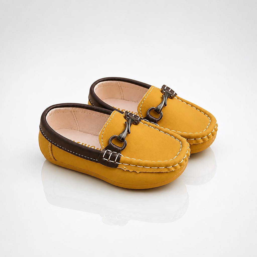Kids Yellow Leather Loafers with Horsebit Detail