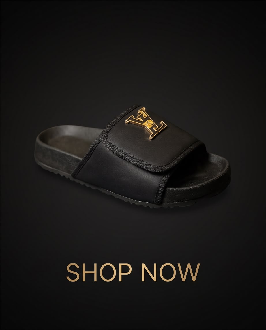 Kids Slide Slippers with Metal Logo Detail