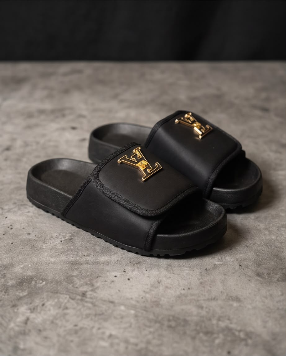 Kids Slide Slippers with Metal Logo Detail