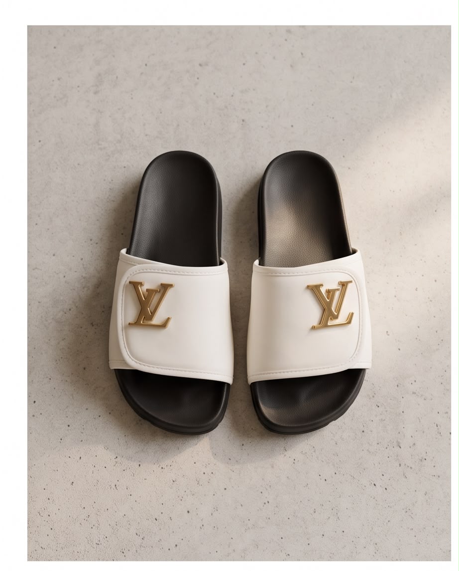 Kids Slide Slippers with Metal Logo Detail