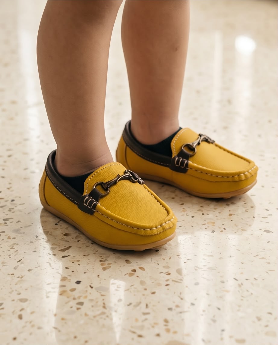 Kids Yellow Leather Loafers with Horsebit Detail