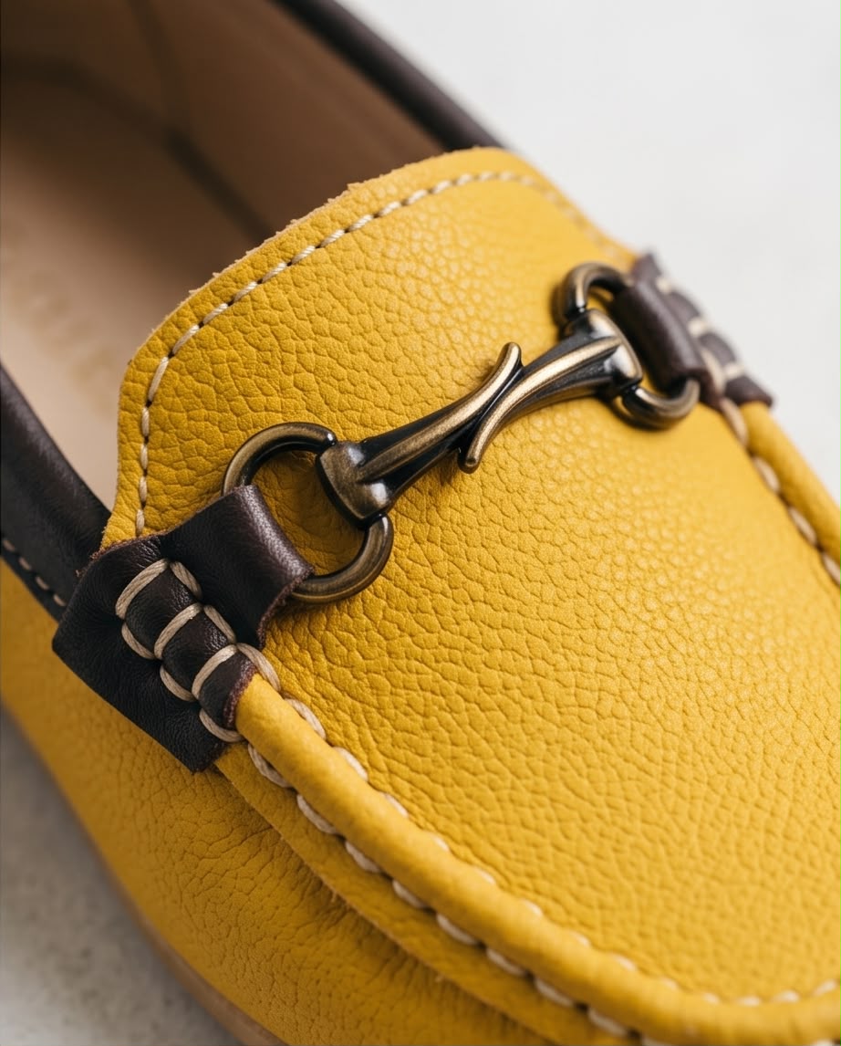 Kids Yellow Leather Loafers with Horsebit Detail