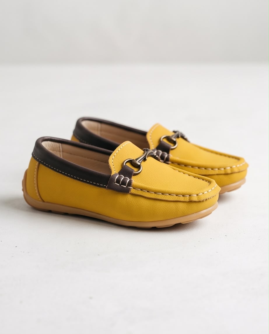 Kids Yellow Leather Loafers with Horsebit Detail