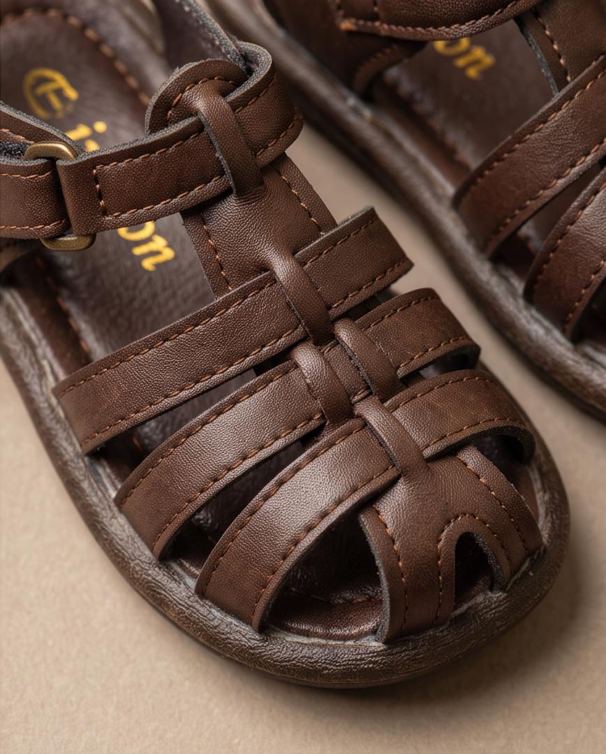 Kids Brown Woven Leather Sandals