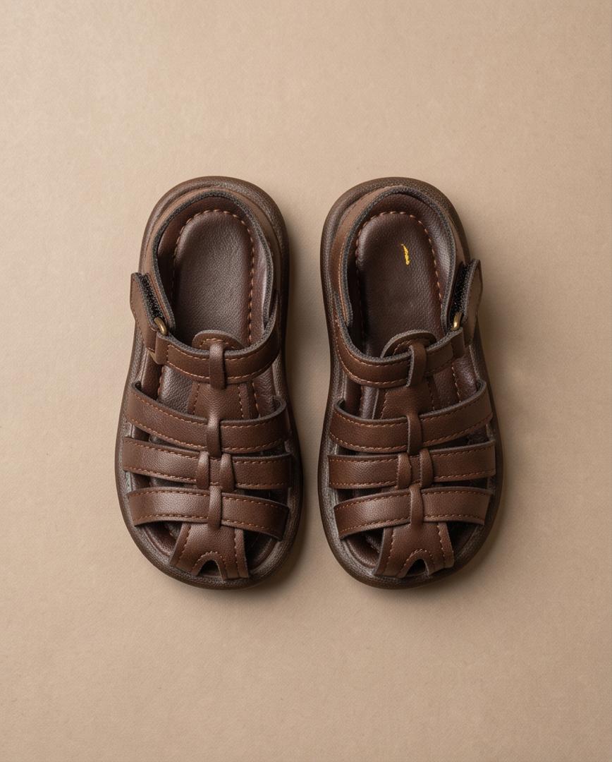 Kids Brown Woven Leather Sandals