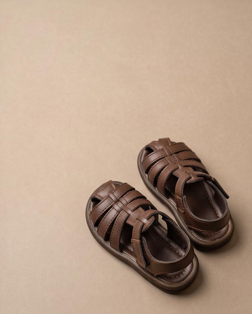 Kids Brown Woven Leather Sandals