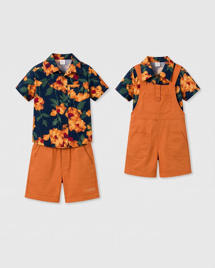 Boys Floral Shirt & Dungaree Shorts Set