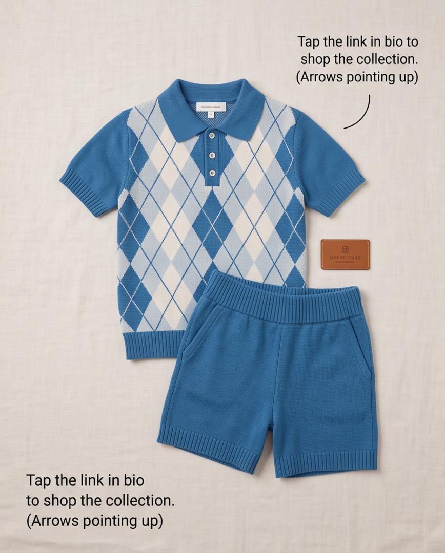 Boys Blue Argyle Polo Shirt & Shorts Set