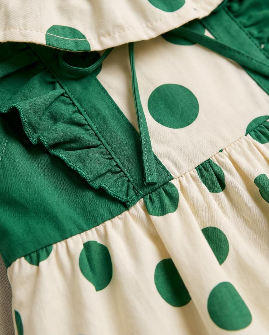 Girls Green Polka Dot Dress with Matching Hat