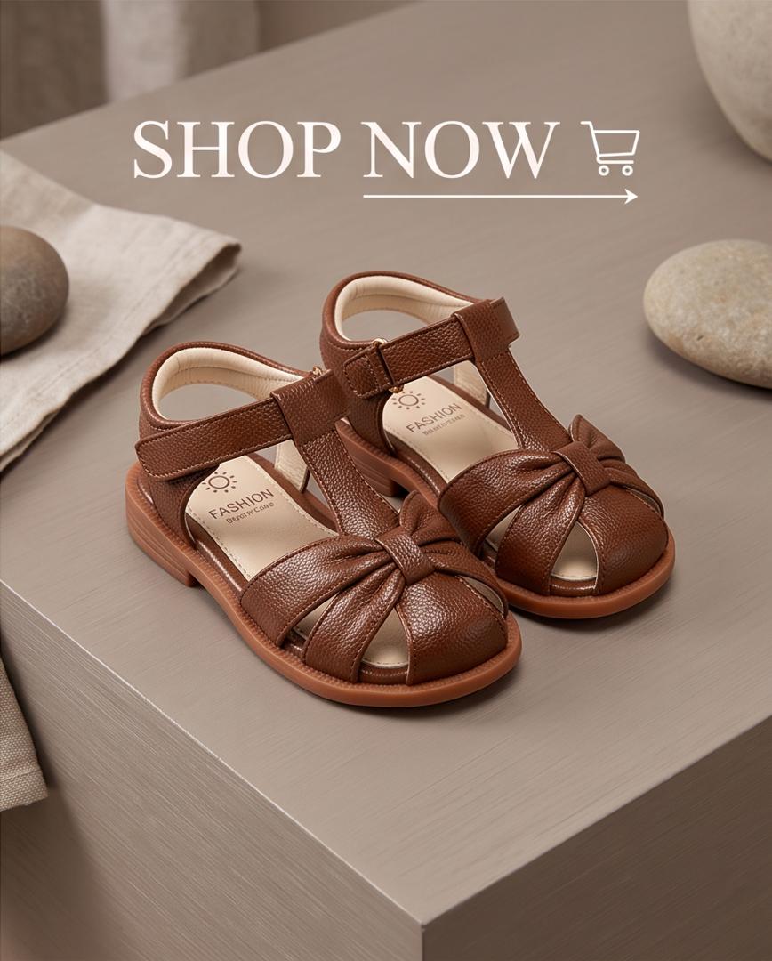Kids Brown Knotted Strap Open-Toe Sandals