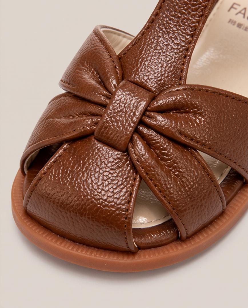 Kids Brown Knotted Strap Open-Toe Sandals