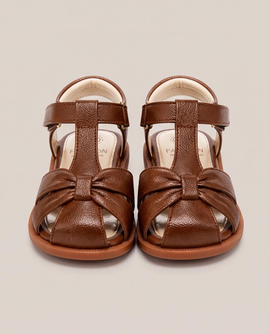 Kids Brown Knotted Strap Open-Toe Sandals
