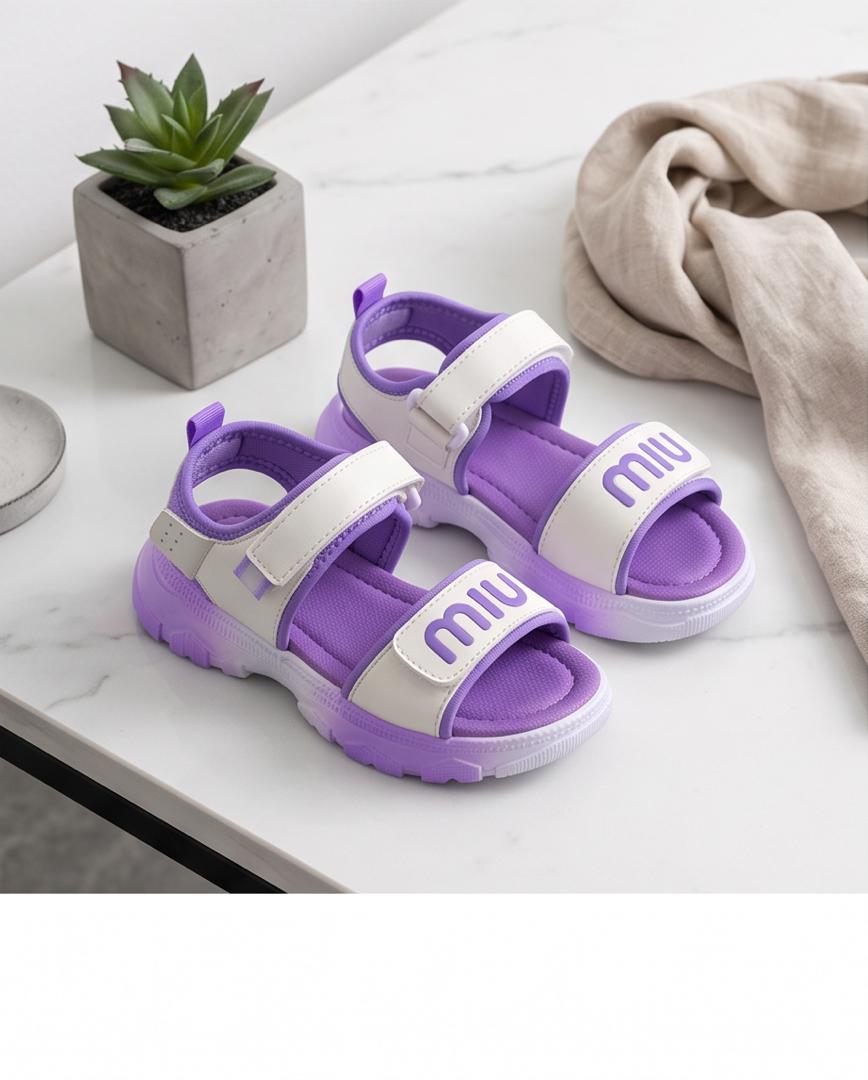 Kids Purple & White Sport Sandals with Velcro Straps