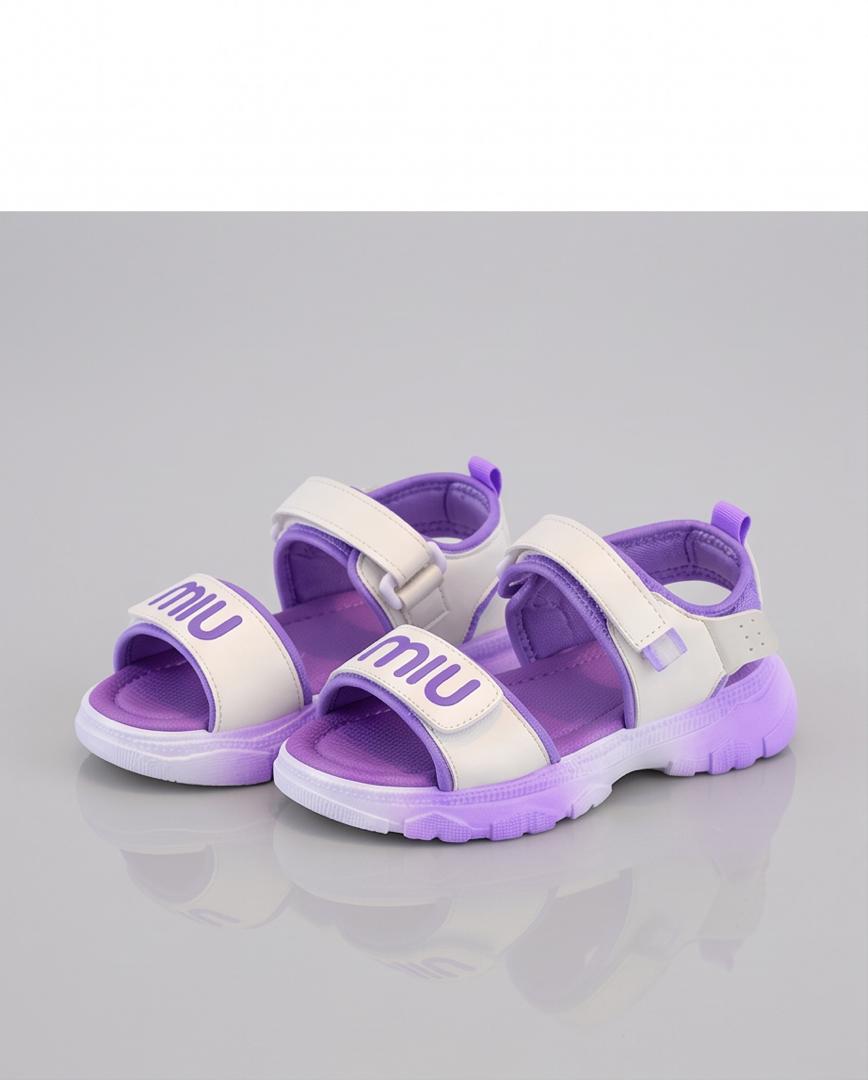 Kids Purple & White Sport Sandals with Velcro Straps