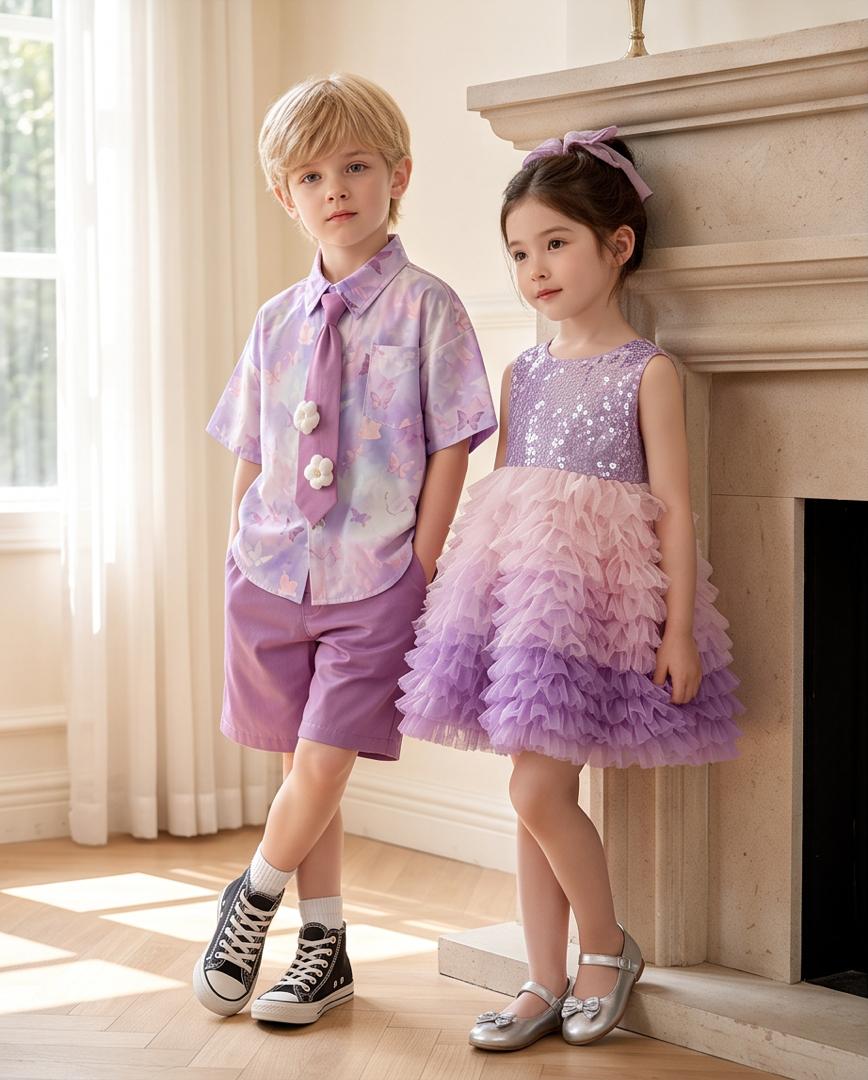 Kids Purple Butterfly Matching Outfit Set (Boy & Girl)