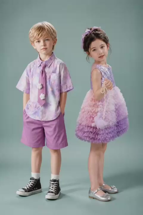 Kids Purple Butterfly Matching Outfit Set (Boy & Girl)