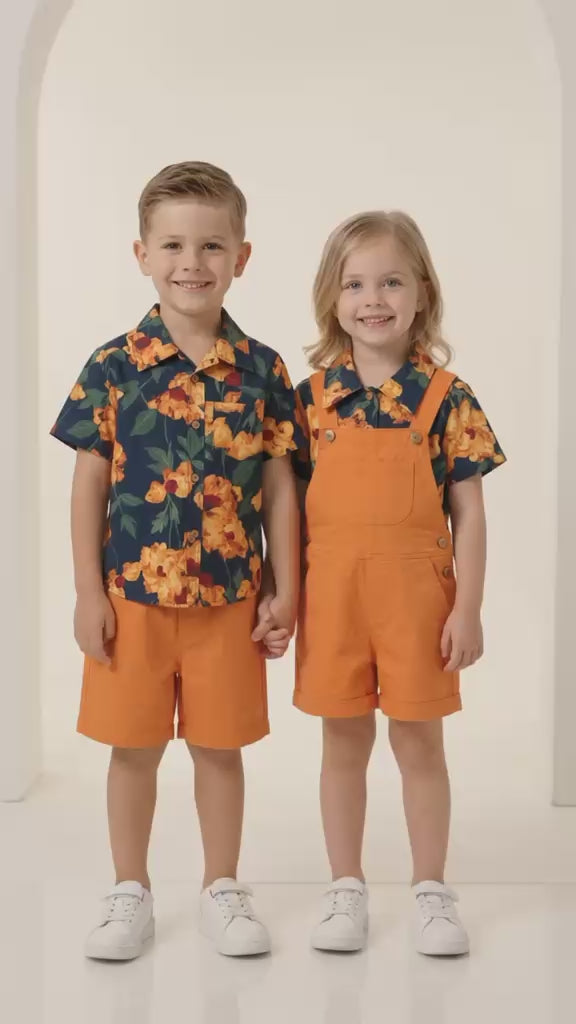 Boys Floral Shirt & Dungaree Shorts Set