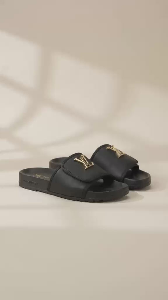 Kids Slide Slippers with Metal Logo Detail