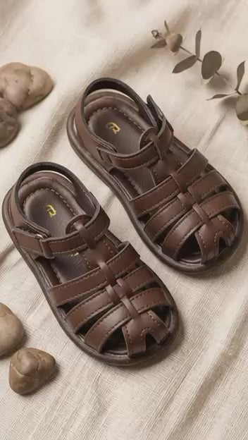 Kids Brown Woven Leather Sandals