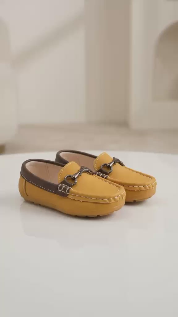 Kids Yellow Leather Loafers with Horsebit Detail